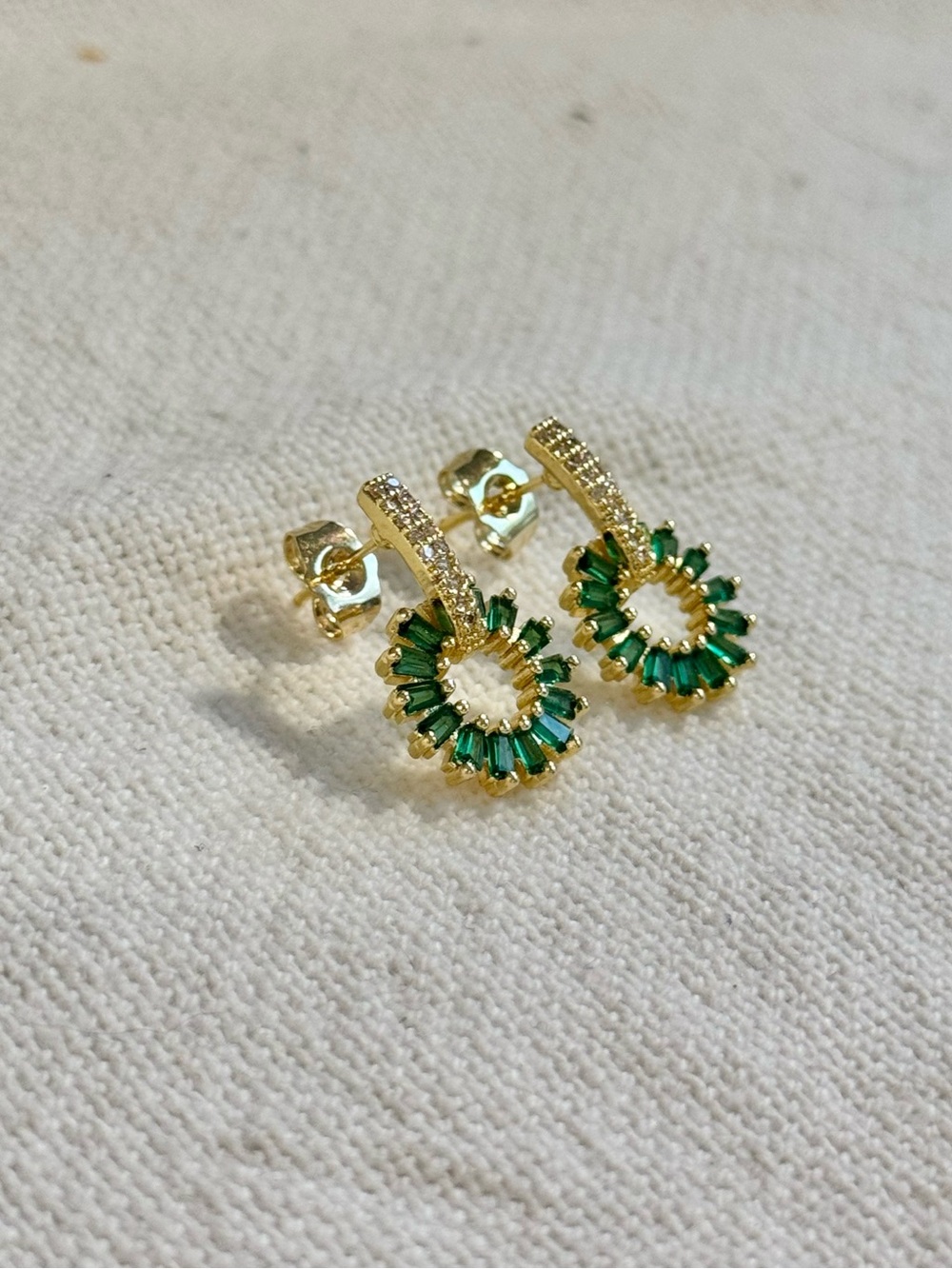 NEW! Gold Plated Green Crystal Earrings - Women Jewelry - Picture 3 of 5